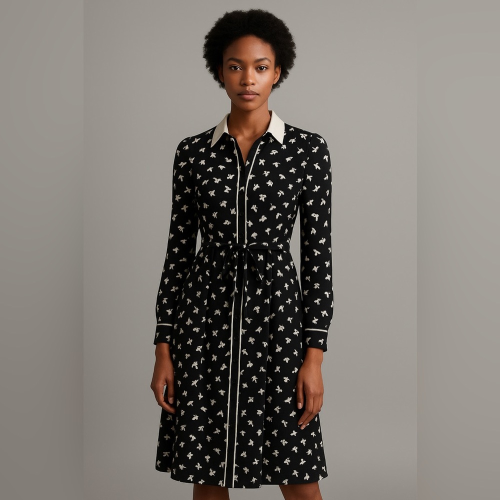 Jason Wu Silk Black White Leaves Pattern Dress Size 4